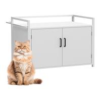 BAKAJI de Arena para Gatos Móvil Elevada con Entrada de Gato Lateral, Armario Multiusos para Mascotas, Cierre Magnético de , Estructura de Hierro 75x55x51cm
