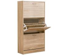 BAKAJI Delgado Que Ahorra Espacio Beige Zapatero de 3 Puertas con estantes Dobles Profundos de melamina, 60 x 24 x 120 cm, Color, Madera, Standard