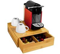 BAKAJI Dispensador Con Cajón Para Almacenar Cápsulas Almacenamiento Organizador Cápsula de Nespresso Dolce Gusto Café Té Pòds Porta Cápsulas de Madera de Bambú 31 x 30,5 x 9,5 cm