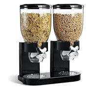BAKAJI Dispensador de Cereales, pastas, Dulces, Frutos Secos, con Rueda, Doble Recipiente de 8 litros y dosificador Interior, Color Negro, 8 lt