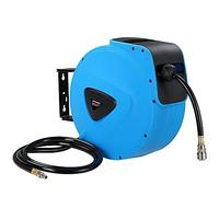 Bakaji Enrollador de manguera de aire comprimido con tubo de 20 m, conexión de 1/4 pulgadas, fijación a la pared, bloqueo automático, ahorra espacio