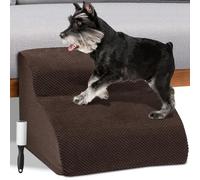 BAKAJI Escalera para Mascotas con 2 peldaños y Rodillos, Revestimiento extraíble de Tejido Acanalado, rampa para Gatos y Perros Mayores, Escalera Acolchada Espuma de Alta Densidad (marrón)
