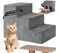 BAKAJI Escalera para Mascotas con 3 escalones y Forro extraíble de Felpa, rampa para Gatos y Perros Mayores, Escalera con Relleno de Alta Densidad, 45,5 x 36 x 34 cm… (Gris)