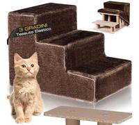 BAKAJI Escalera para Mascotas con 3 escalones y Forro extraíble de Felpa, rampa para Gatos y Perros Mayores, Escalera con Relleno de Alta Densidad, 45,5 x 36 x 34 cm… (marrón)