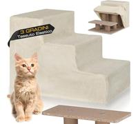BAKAJI Escalera para Mascotas con 3 peldaños y Revestimiento extraíble de Felpa, rampa para Gatos y Perros Mayores, Escalera con Acolchado de Alta Densidad, 45,5 x 36 x 34 cm… (Beige)