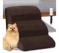 BAKAJI Escalera para Mascotas con 3 peldaños y Rodillos, Revestimiento extraíble de Tejido Acanalado, rampa para Gatos y Perros Mayores, Escalera Acolchada Espuma de Alta Densidad (marrón)