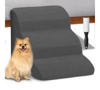 BAKAJI Escalera para Mascotas con 3 peldaños y Rodillos, Revestimiento extraíble de Tejido Acanalado, rampa para Gatos y Perros Mayores, Escalera Acolchada de Espuma de Alta Densidad (Gris)