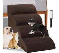 BAKAJI Escalera para Mascotas con 4 peldaños y Rodillos, Revestimiento extraíble de Tejido Acanalado, rampa para Gatos y Perros Mayores, Escalera Acolchada de Espuma de Alta Densidad (marrón)