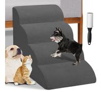 BAKAJI Escalera para Mascotas con 4 peldaños y Rodillos, Revestimiento extraíble de Tejido Acanalado, rampa para Gatos y Perros Mayores, Escalera Acolchada de Espuma de Alta Densidad (Gris)