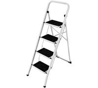 Bakaji Escalera Plegable Cuadrada para Ahorrar Espacio con peldaños Antideslizantes y asa de Seguridad, Taburete Escalera, Estructura Acero y Revestimiento de Goma, Capacidad máx 150 kg (4 peldaños)