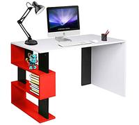 BAKAJI Escritorio con biblioteca de 3 estantes, mesa de trabajo, puerta de ordenador y estructura de madera MDF para decoración de casa, oficina, dormitorio, diseño moderno, dimensiones 120 x 60 x 75 cm (rojo)
