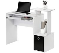 BAKAJI Escritorio con cajón de Tela con Estante Superior de librería y Bandeja para Teclado extraíble, Mesa de Trabajo para Ordenador de Madera MDF, decoración para casa, Oficina, Dormitorio (Blanco)