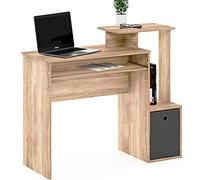 BAKAJI Escritorio con cajón de Tela con Estante Superior de librería y Bandeja para Teclado extraíble para Ordenador de Madera MDF (Roble)