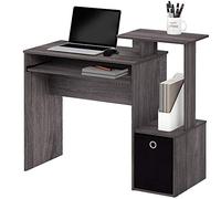 BAKAJI Escritorio con cajón de Tela con Estante Superior de librería y Bandeja para Teclado extraíble, Mesa de Trabajo para Ordenador de Madera MDF, decoración para casa, Oficina, Dormitorio (Gris)