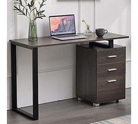 BAKAJI Escritorio con cajonera, 3 cajones, Mesa de Trabajo, Porta Ordenador, de Madera con Estructura de Acero, diseño Moderno, 120 x 50 x 75 cm, decoración para casa, Oficina, (Roble Oscuro)