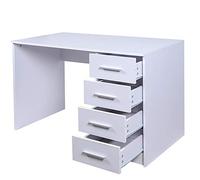 BAKAJI Escritorio con cajonera, 4 cajones, Mesa Porta PC, Ordenador de Madera, ingeniería Metal, Color Blanco, Standard