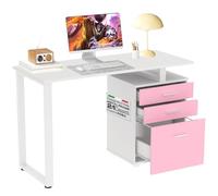 BAKAJI Escritorio con cajonera de 3 cajones, Mesa de Trabajo para Ordenador, de Madera con Estructura de Acero, diseño Moderno, 120 x 50 x 75 cm, decoración para casa, Oficina, Dormitorio (Rosa)