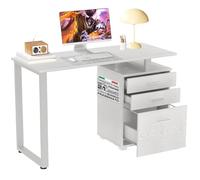 BAKAJI Escritorio con cajonera de 3 cajones, Mesa de Trabajo para Ordenador, de Madera con Estructura de Acero, diseño Moderno, 120 x 50 x 75 cm, decoración para casa, Oficina, Dormitorio (Blanco