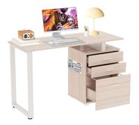 BAKAJI Escritorio con cajonera de 3 cajones, Mesa de Trabajo para Ordenador, de Madera con Estructura de Acero, diseño Moderno, 120 x 50 x 75 cm, decoración para casa, Oficina, Dormitorio (Olmo)