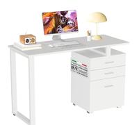 BAKAJI Escritorio con cómoda 3 cajones Mesa de Trabajo Puerta Ordenador de Madera con Estructura de Acero, diseño Moderno, 120 x 50 x 75 cm, decoración del hogar, Oficina, Dormitorio (Blanco)