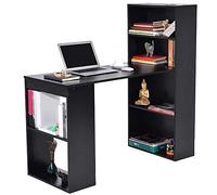 BAKAJI Escritorio con Doble librería 2 + 4 Compartimentos. Mesa de Trabajo para Ordenador de Madera melamínica. Decoración para casa, Oficina, Dormitorio. Dimensiones: 120 x 55 x 120 cm (Negro)