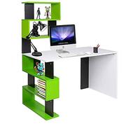 BAKAJI Escritorio con doble librería, 7 estantes, mesa de trabajo para ordenador, estructura y tablero de madera MDF para decorar el hogar, la oficina, el dormitorio, diseño moderno, 120 x 60 x 148 cm