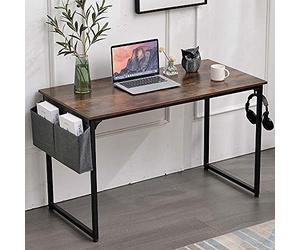 BAKAJI Escritorio de mesa de trabajo para ordenador o ordenador, tablero de madera MDF con estructura de metal, organizador de tela y gancho para casa de oficina, diseño moderno industrial, 120 x 60 x