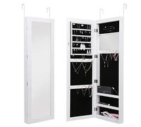 BAKAJI - Espejo joyero de Pared o detrás, con Puerta portaobjetos y Espejo Interior, Color Blanco