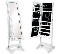 BAKAJI Espejo joyero modelo Ginebra armario joyero espejo con puerta porta objetos, armario organizador porta joyas (blanco)