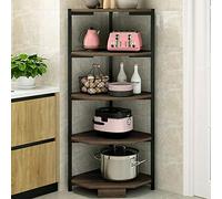 Bakaji Estantería Angular de 5 estantes de Metal y de Madera, de Esquina, Multiusos, Mueble de Cocina, baño, tamaño 40 x 40 x 120 cm, diseño Moderno Industrial (Negro)