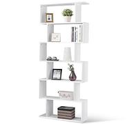 BAKAJI Estantería de 6 estantes de Madera diseño Zig Zag Moderno para salón, salón, casa, Oficina, tamaño 80 x 24 x 190 cm (Blanco)
