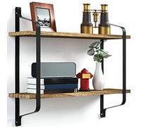 BAKAJI Estantería de Pared con 2 estantes, Estructura de Metal Negro, estantes de Madera MDF, diseño Moderno, estantería de Pared, 61 x 51,5 x 15,5 cm