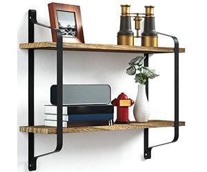 BAKAJI Estantería de Pared con 2 estantes, Estructura de Metal Negro, estantes de Madera MDF, diseño Moderno, estantería de Pared, 61 x 51,5 x 15,5 cm