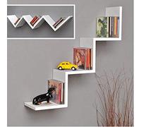 BAKAJI Estantería de Pared Moderna de diseño Zig Zag - Estantería de Madera melamínica - Dimensiones: 70 x 15 x 14 cm (Blanco)