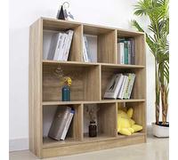 BAKAJI Estantería de suelo con 8 compartimentos, ideal para el hogar y la oficina, armario abierto con estantes, diseño moderno, decoración interior, mueble de estudio, sala de estar, estructura de madera (roble)