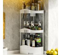BAKAJI Estantería esquinera de baño con cajón, Organizador de plástico Duro, Unidad de estantes de Esquina para Almacenamiento, Organizador Minimalista para baño, Cocina, Oficina, casa (3 estantes)