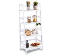 BAKAJI Estantería estantería de 4 estantes de Madera de bambú diseño Moderno para Sala de Estar, Sala de Estar, casa, Oficina, tamaño 116 x 48 x 32 cm bambú (Blanco)