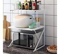 BAKAJI Estantería móvil Estante para Especias microondas Estructura de Metal con 2 estantes estantes de Madera, Organizador Estante para Herramientas de Cocina, diseño Moderno (Blanco)