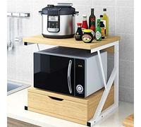 BAKAJI Estantería móvil para microondas de Metal con Estante de Madera MDF y cajón Organizador, Estante para Herramientas de Cocina, diseño Moderno, 54 x 35 x 50 cm (Roble)