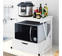 BAKAJI Estantería móvil para microondas, Estructura de Metal con Estante de Madera MDF y cajón Organizador para Utensilios de Cocina, diseño Moderno, 54 x 35 x 50 cm, Color Blanco, Mediano