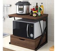 BAKAJI Estantería móvil para microondas, Estructura de Metal, con Estante de Madera MDF y cajón, Organizador, Estante para Utensilios de Cocina, diseño Moderno, 54 x 35 x 50 cm (Nogal)