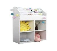 BAKAJI Estantería para habitación de niños, Estructura de Madera, estantería con estantes para Juguetes, Libros y revistas, decoración de habitación Infantil, Color Blanco (114 x 72 x 31 cm)