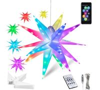 BAKAJI Estrella luminosa 3D de Navidad de techo, decoración navideña LED con música y control con mando a distancia o aplicación, adorno navideño RGB multicolor, estrella de PVC iluminada (60 cm)