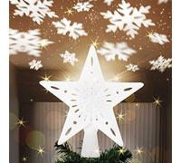Bakaji Estrella Luminosa con Juego de Luces Copo de Nieve reflejadas en el Techo, Altura 26 cm, decoración de Punta para árbol de Navidad, decoración navideña con Purpurina (Blanco)
