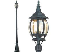 BAKAJI Farola victoriana clásica de jardín de aluminio lámpara farol color gris acabado envejecido verde bronce IP44 E27 (1 luz 200 cm)