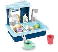 BAKAJI Fregadero de juguete Fregadero juego de cocina con grifo de agua corriente Realista Interactivo Juegos Juguetes Reproducción Realista Simulación Lavabo para Niños Juego de rol