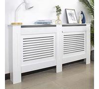 BAKAJI Funda para radiador, de Madera de Densidad Media, 152 x 19 x 82 cm, Funda para radiador con Estante Superior y decoración de Listones horizontales, diseño Moderno Blanco