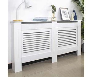 Bakaji Funda para radiador, de Madera de Densidad Media, 152 x 19 x 82 cm, Funda para radiador con Estante Superior y decoración de Listones horizontales, diseño Moderno Blanco
