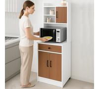 BAKAJI Gabinete de Cocina Multiusos, Credenza Móvil para Salón, Comedor, , de Seguridad, Gabinete de Almacenamiento de y 1 Cajón, 55 X 40 X 180 Cm