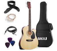 BAKAJI Guitarra electroacústica de 41 pulgadas con funda, kit de repuesto de cuerdas, púas, cable para amplificador y correa, guitarra folk con forma de cutaway para adultos y principiantes (natural)